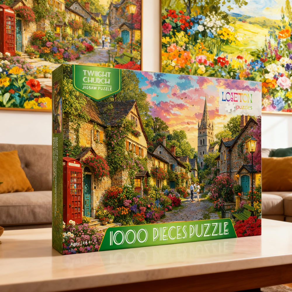 LOJETON Distant tower under pink-orange sky invites calm focus during puzzle time