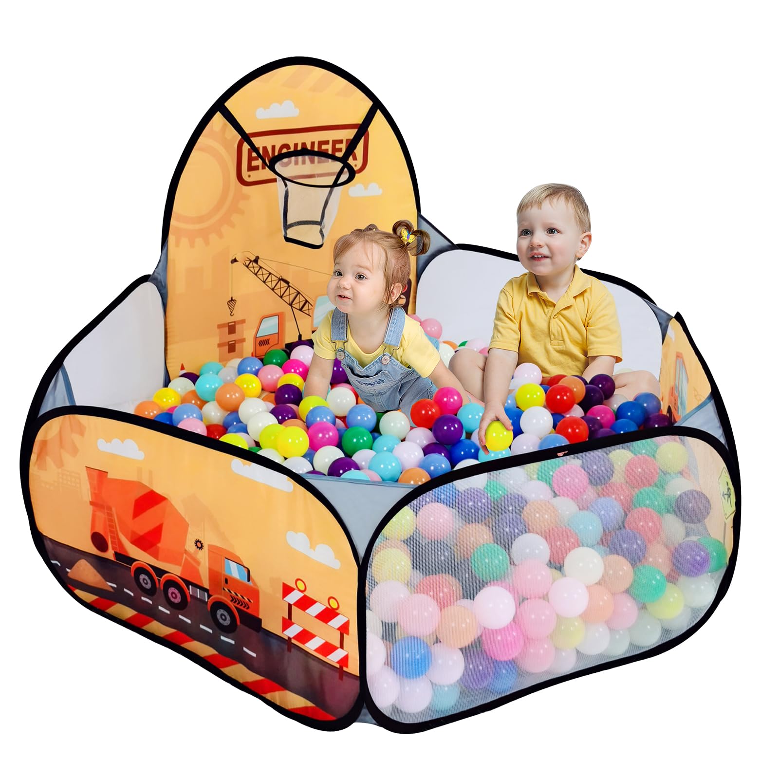 LOJETON kids ball pit with engineering car pattern promotes imaginative play.