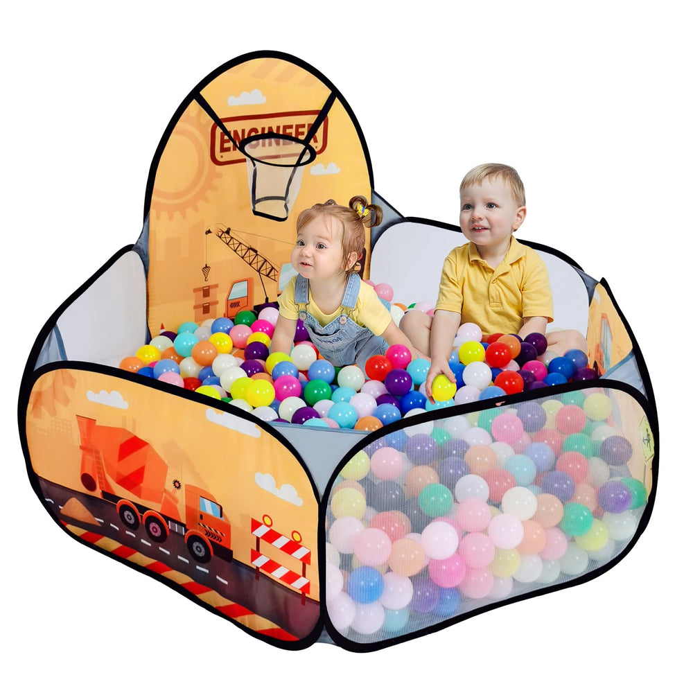 LOJETON kids ball pit with engineering car pattern promotes imaginative play.
