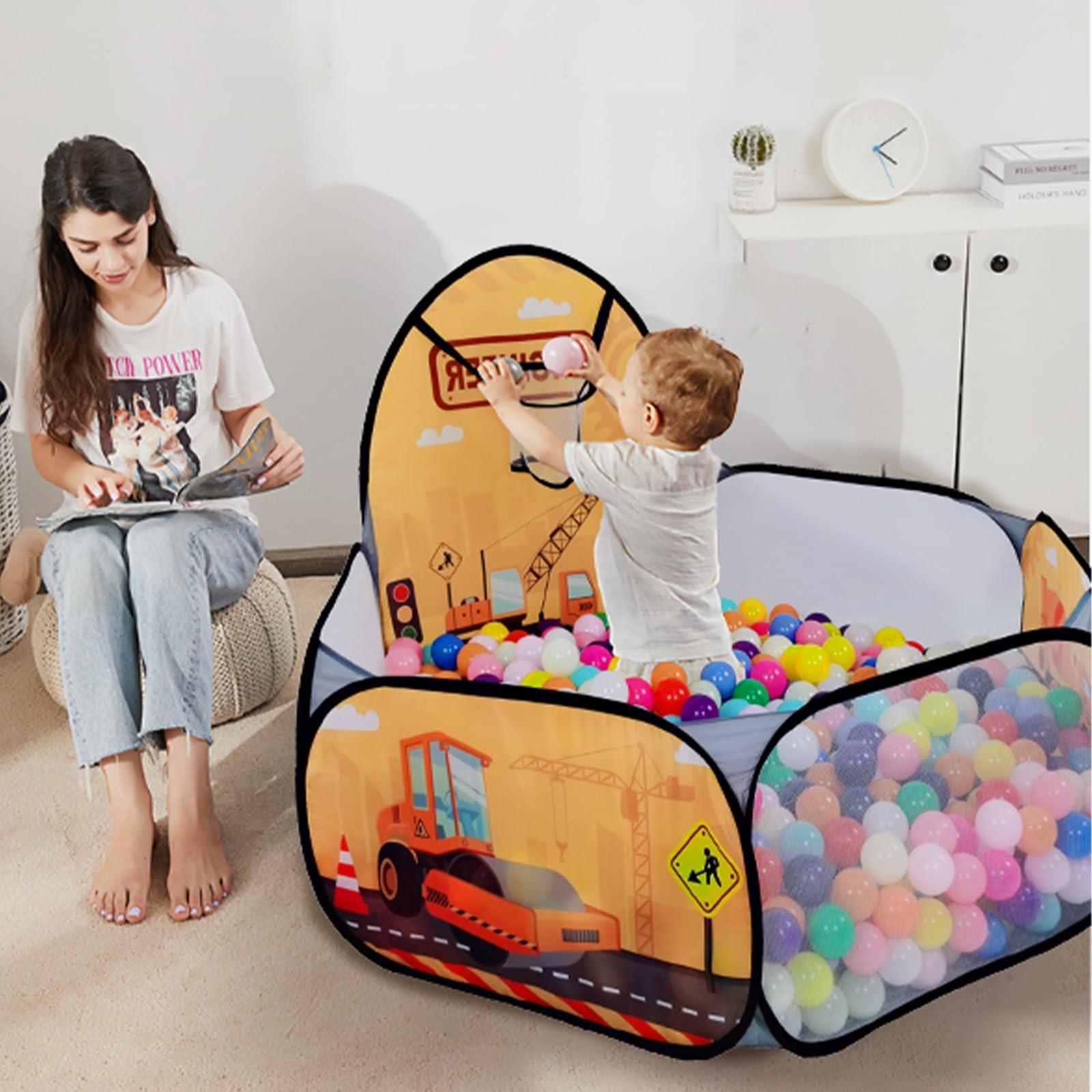 LOJETON ball pit uses soft polyester fabric for safe, cozy play.