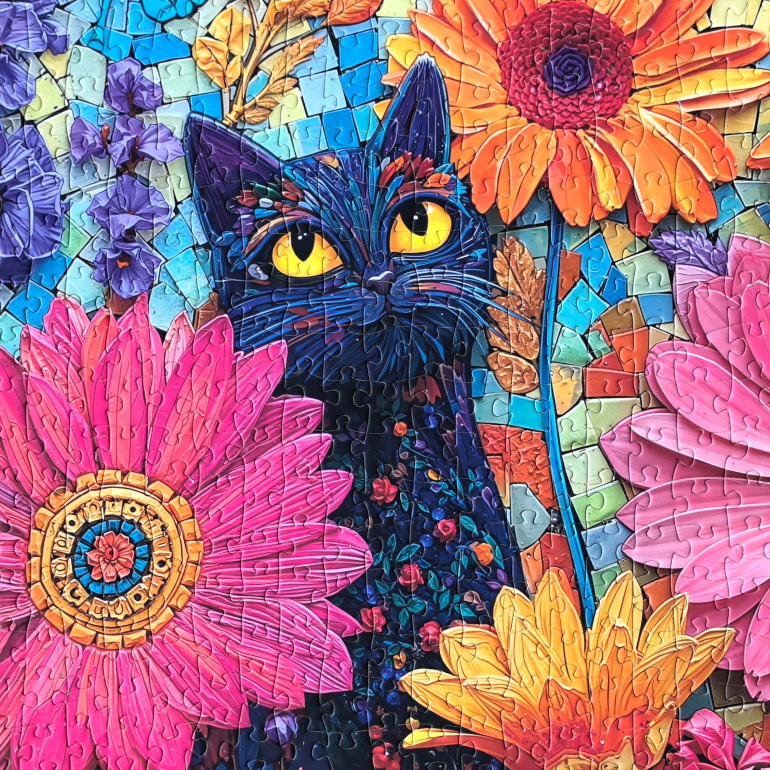 LOJETON Stained glass Flowers with Black Cat puzzle design inspires focused, mindful play.