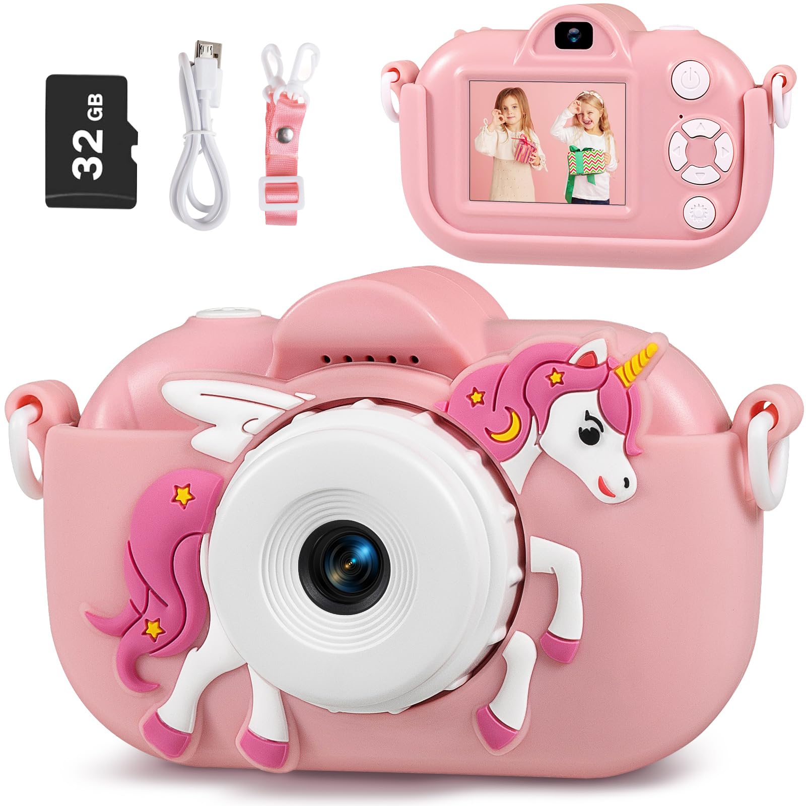 Lokiqua kids camera front view showing 48MP sensor for crisp photos