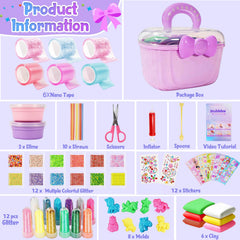 Lokuc Nano Tape Bubble Kit components showcase slimes, decorations, and tools for DIY fun.