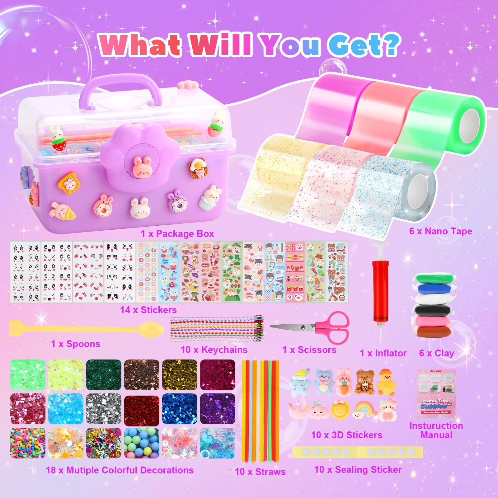Lokuc Nano Tape Bubble Kit stickers offering vibrant accents for projects.