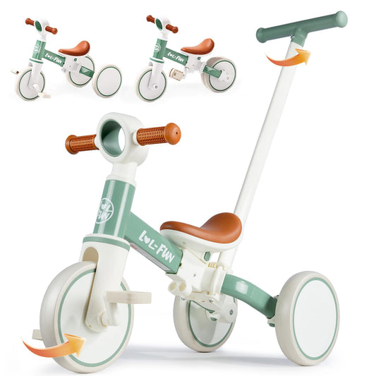 LOL-FUN 5-in-1 toddler tricycle front view shows sturdy frame and safety features.