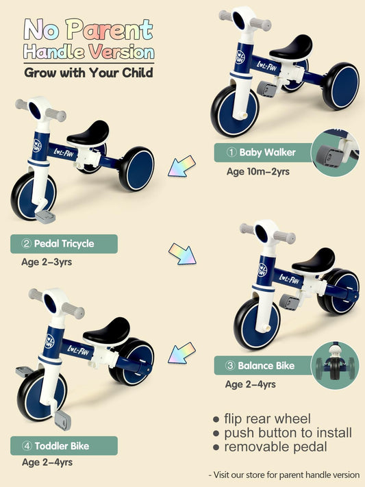 LOL-FUN balance bike pedal removed mode demonstrates versatile 4-in-1 setup for toddlers.