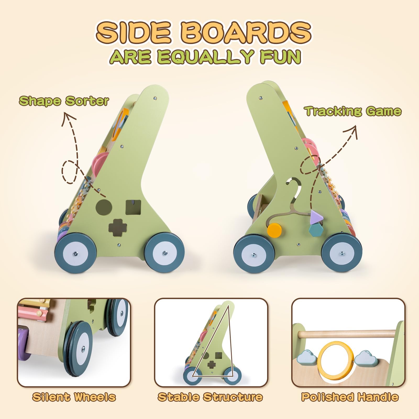 LOL-FUN walker with rubber wheels protects floors during exploration