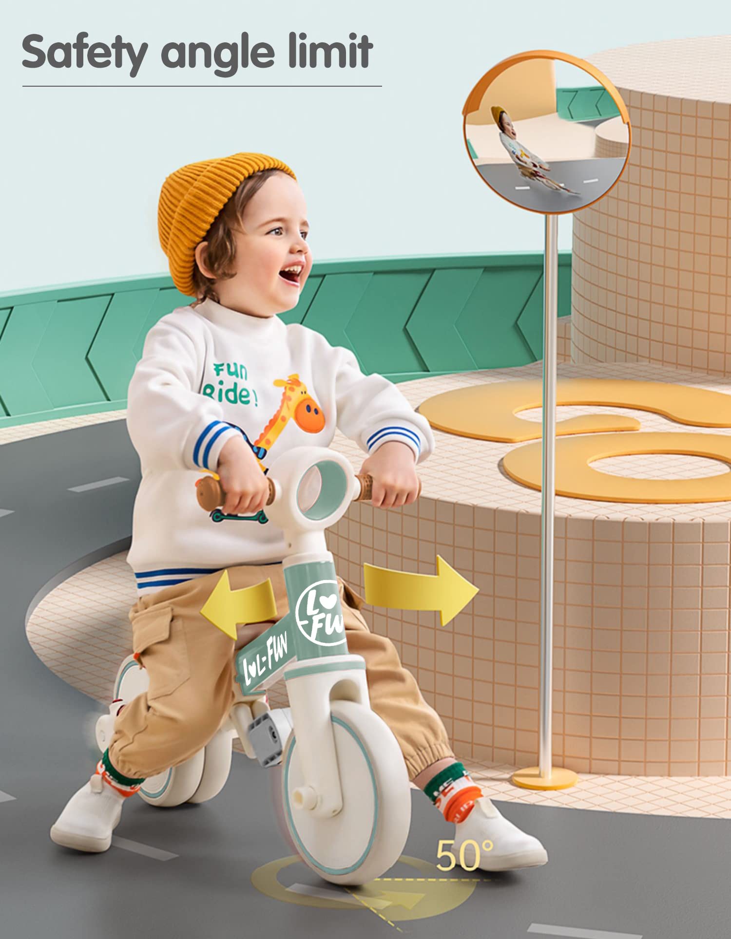 LOL-FUN tricycle handle design provides non-slip control for toddlers