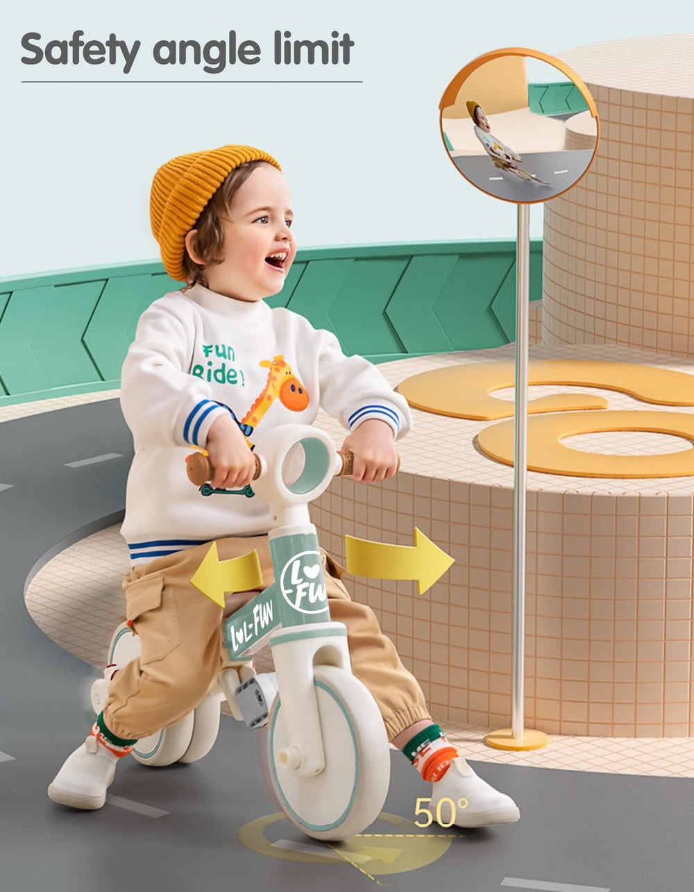 LOL-FUN tricycle handle design provides non-slip control for toddlers