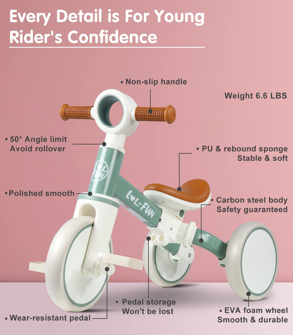 LOL-FUN tricycle indoor outdoor use shows versatile toddler mobility