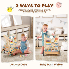 LOL-FUN wooden walker includes bead maze and shape sorter for problem-solving.