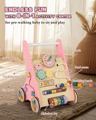 LOL-FUN wooden baby walker ergonomic support promotes natural walking posture and balance.