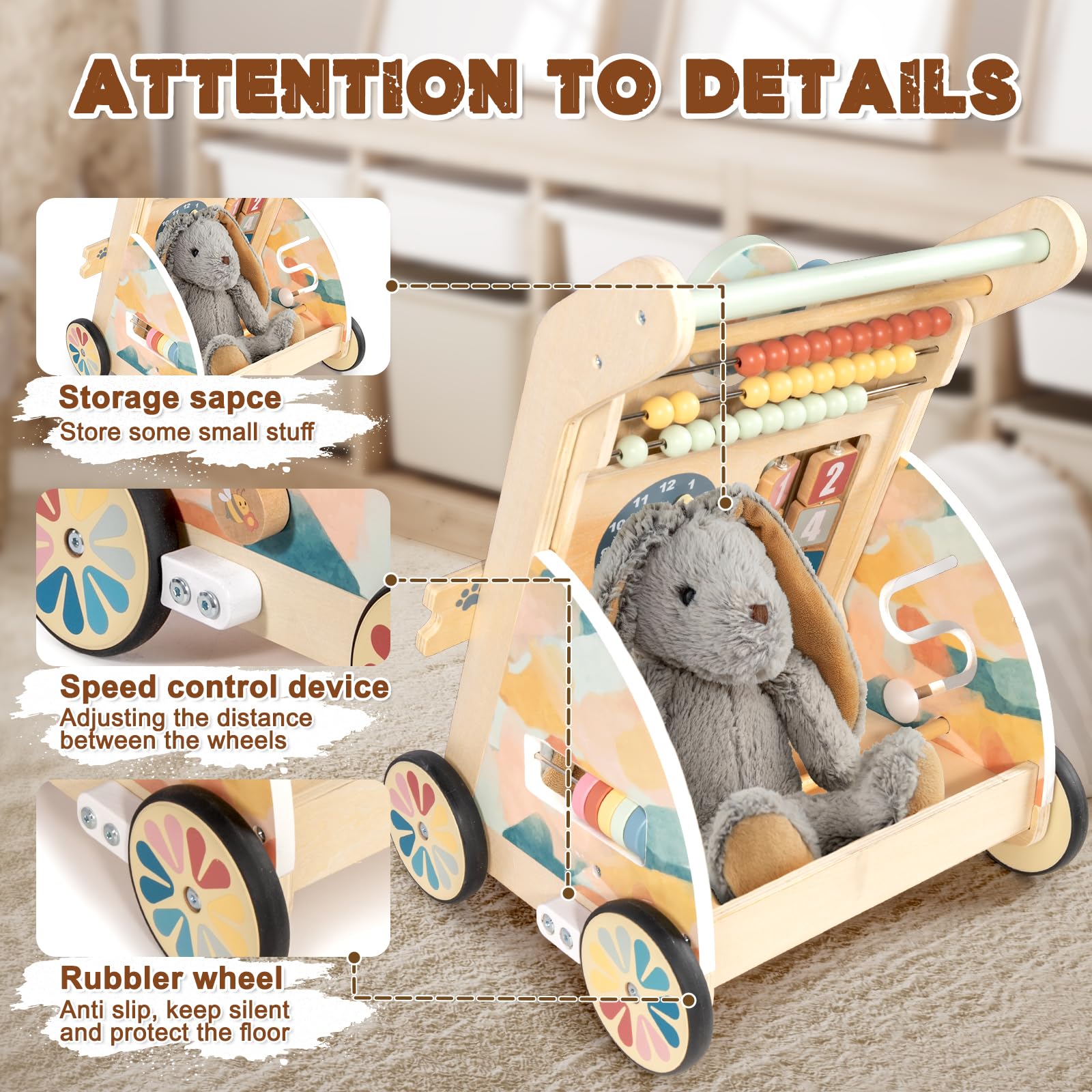 LOL-FUN gift-ready wooden walker for 6-12 month olds.