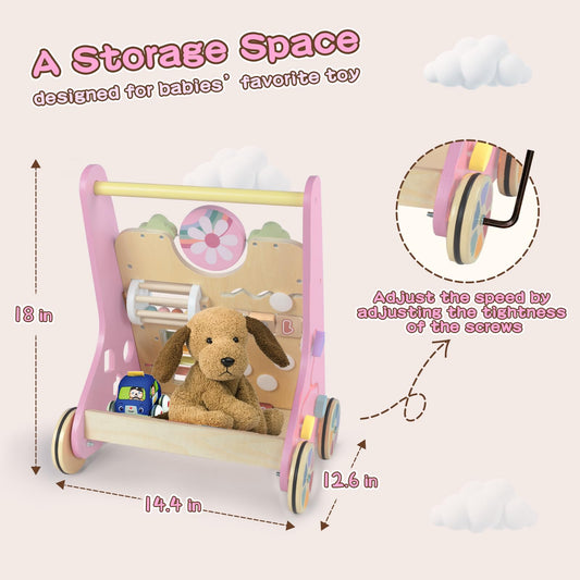 LOL-FUN pink wooden walker side view shows sturdy construction and grip