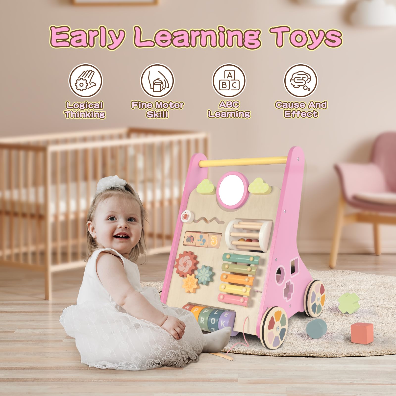 LOL-FUN walker with rubber wheels protects floors during first steps