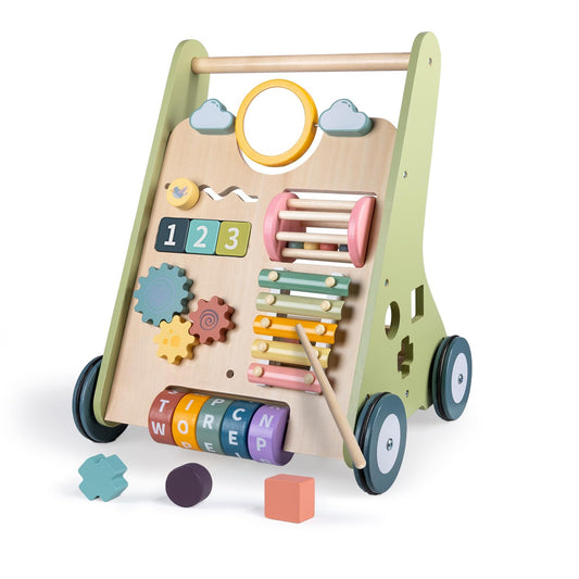 LOL-FUN wooden baby walker with wheels supports safe first steps on clean floors