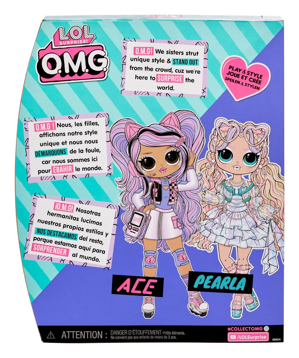L.O.L. Surprise Ace fashion doll stand included for posing and display.