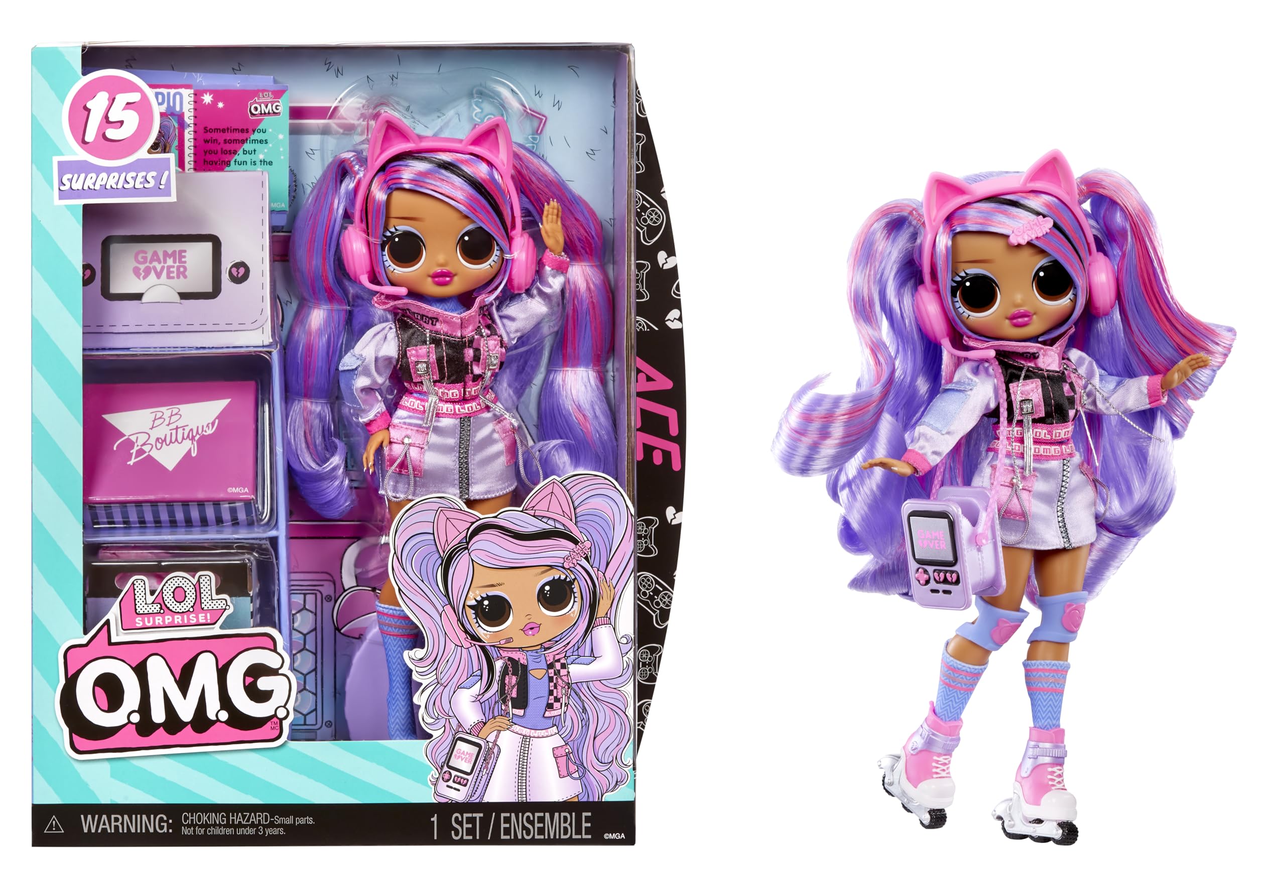 L.O.L. Surprise Ace fashion doll with skating shoes for street-style pretend play.