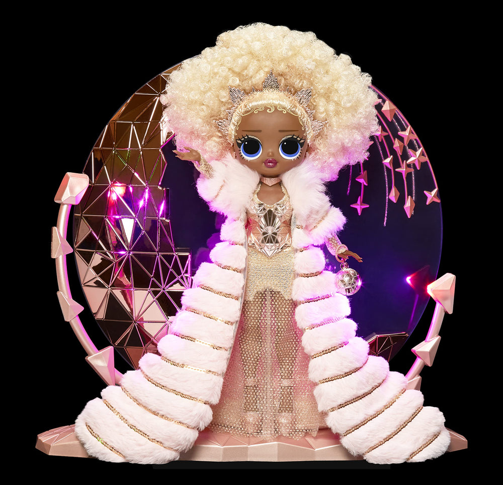 LOL Surprise NYE Queen light-up stand complements display setups.