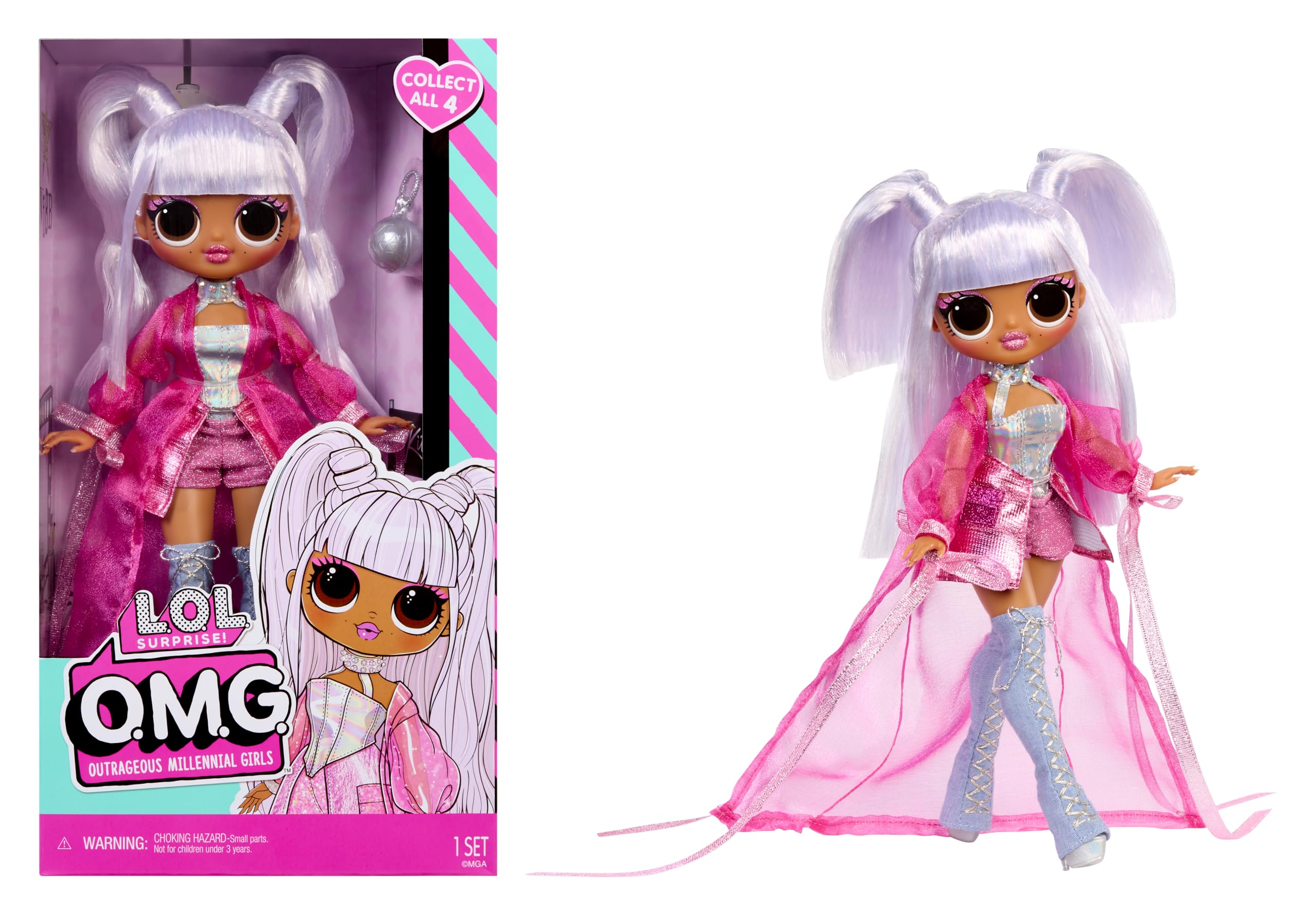 LOL Surprise OMG Kitty K doll portrait highlighting stylish outfit and premium rooted hair