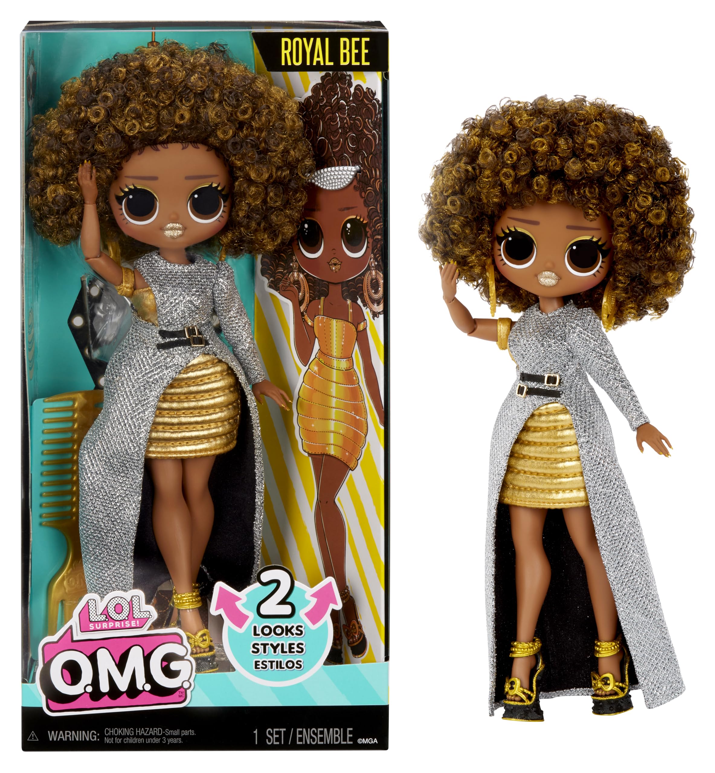 L.O.L. Surprise! O.M.G. Royal Bee in a silver dress, ideal for stylish pretend play