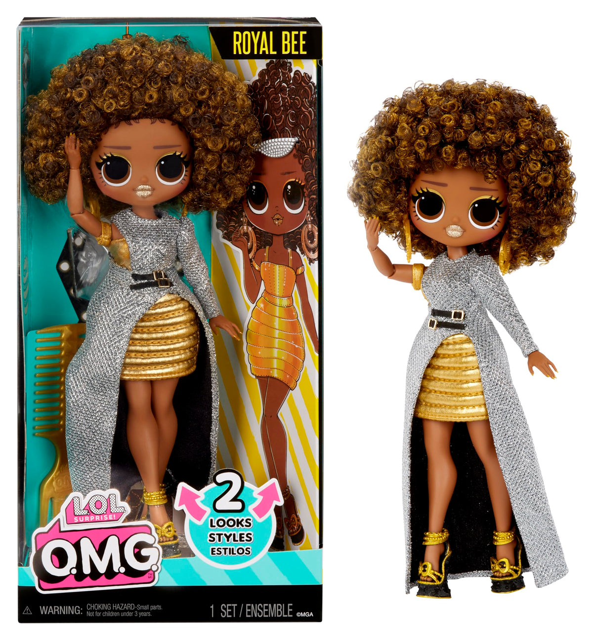 L.O.L. Surprise! O.M.G. Royal Bee in a silver dress, ideal for stylish pretend play