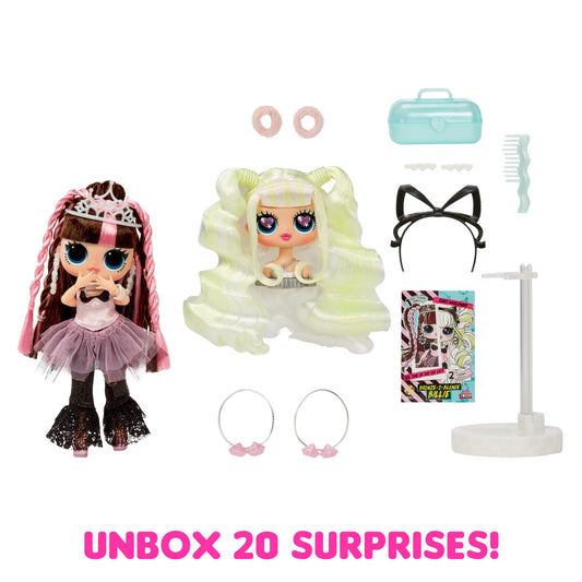 L.O.L. Surprise Tweens Billie styling head enables quick look swaps and hair play.
