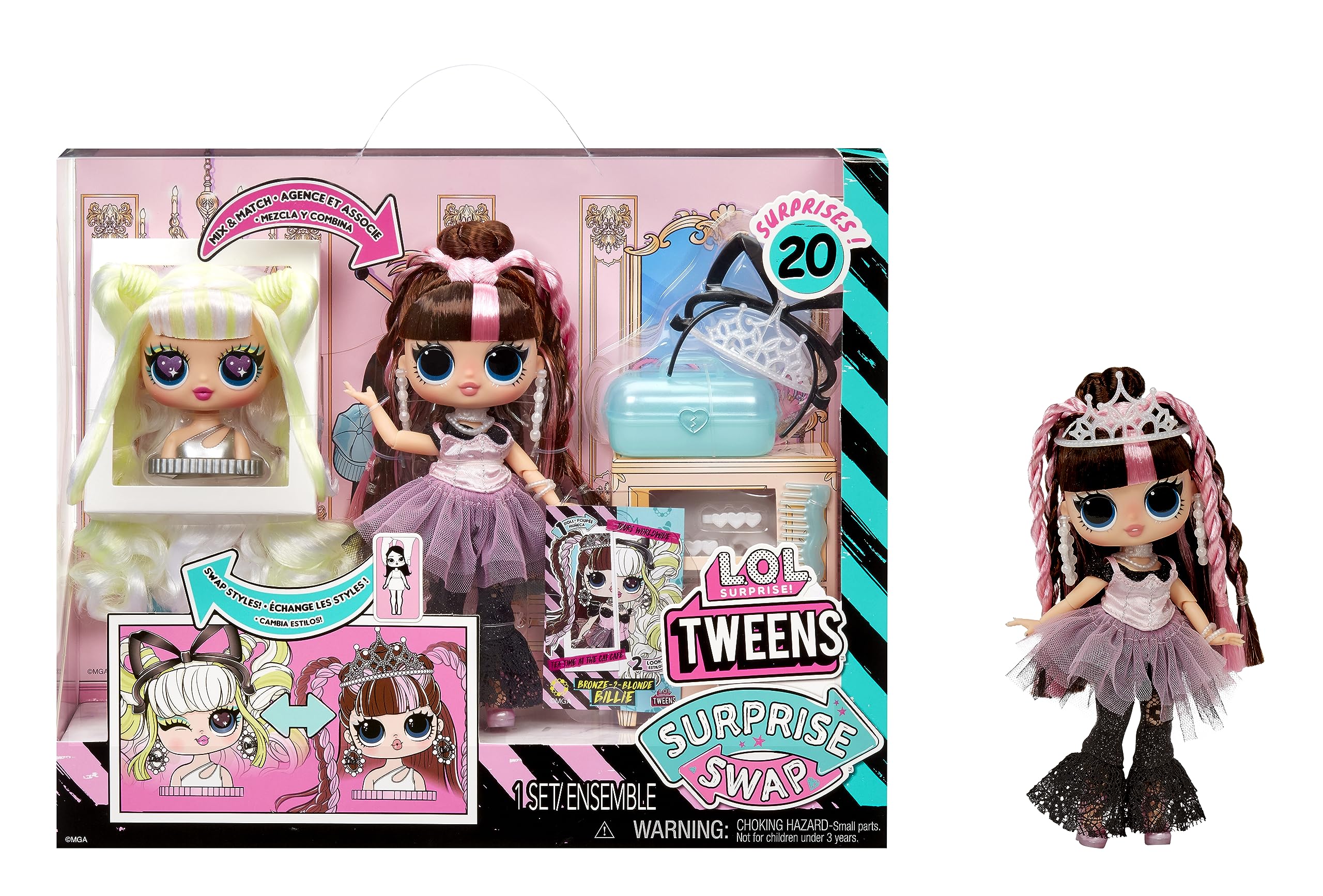L.O.L. Surprise Tweens Billie Bronze-2-Blonde with two looks for versatile styling play.