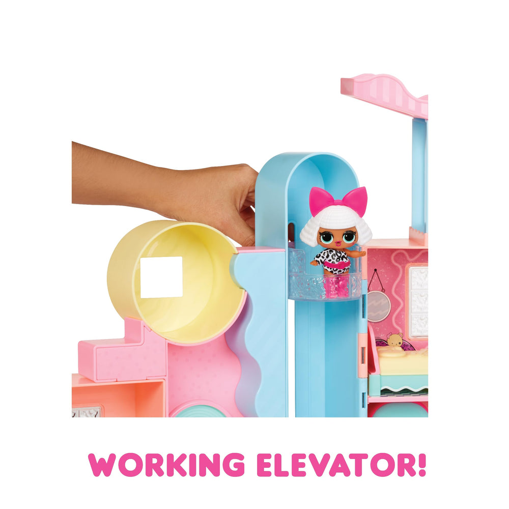 L.O.L. Surprise Working elevator shown for dynamic floor-to-floor play.