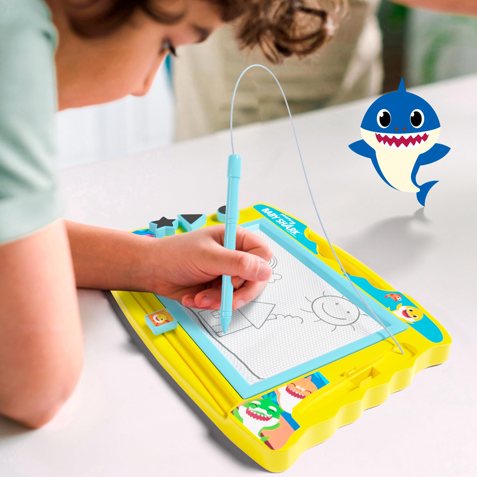 Lollipop Baby Shark drawing board enables bright color drawings on magnetic surface
