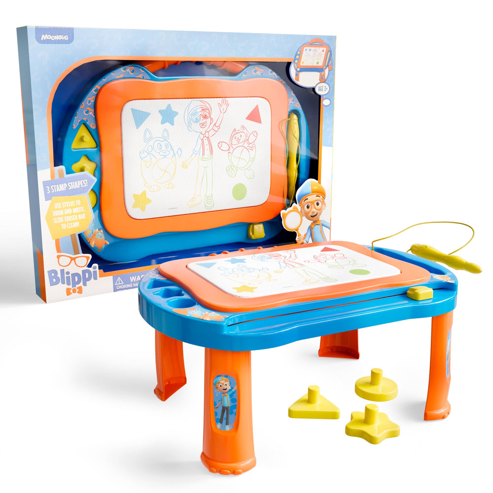 Lollipop Blippi magnetic writing tablet on stand for mess-free toddler drawing.