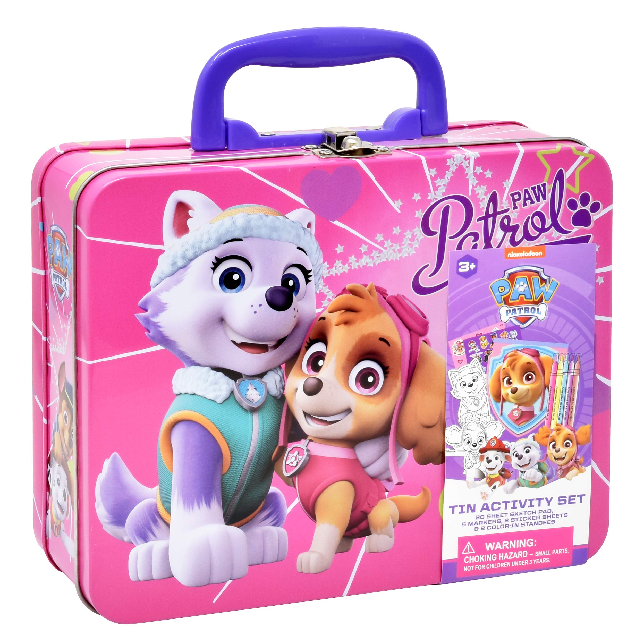 Lollipop Paw Patrol coloring tin box with bright pages for quiet coloring sessions.
