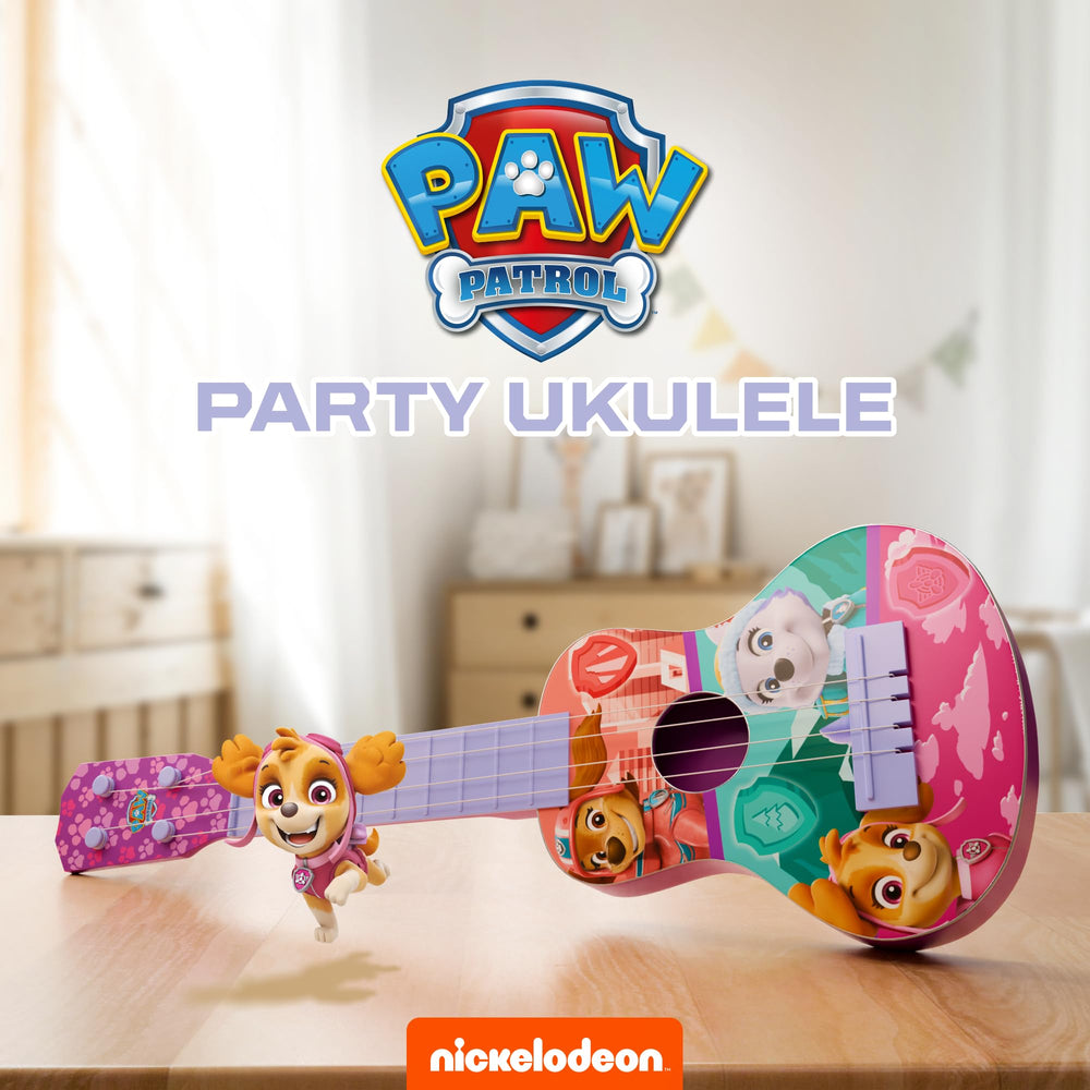 Lollipop Paw Patrol Party Ukulele side angle, lightweight construction for little hands