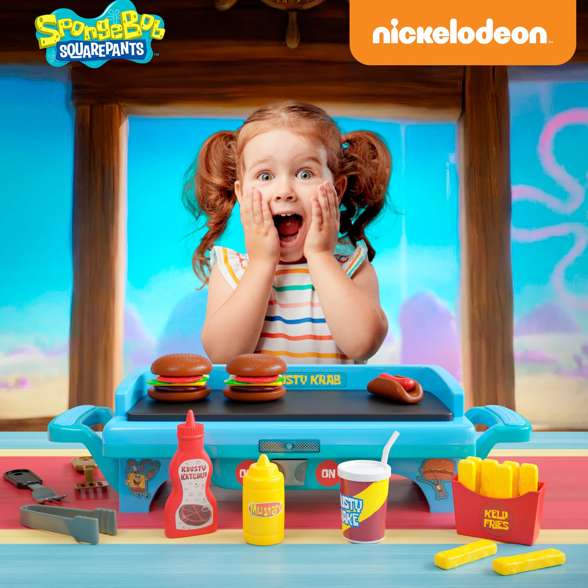 Lollipop Spongebob grill playset utensils for interactive kitchen fun.