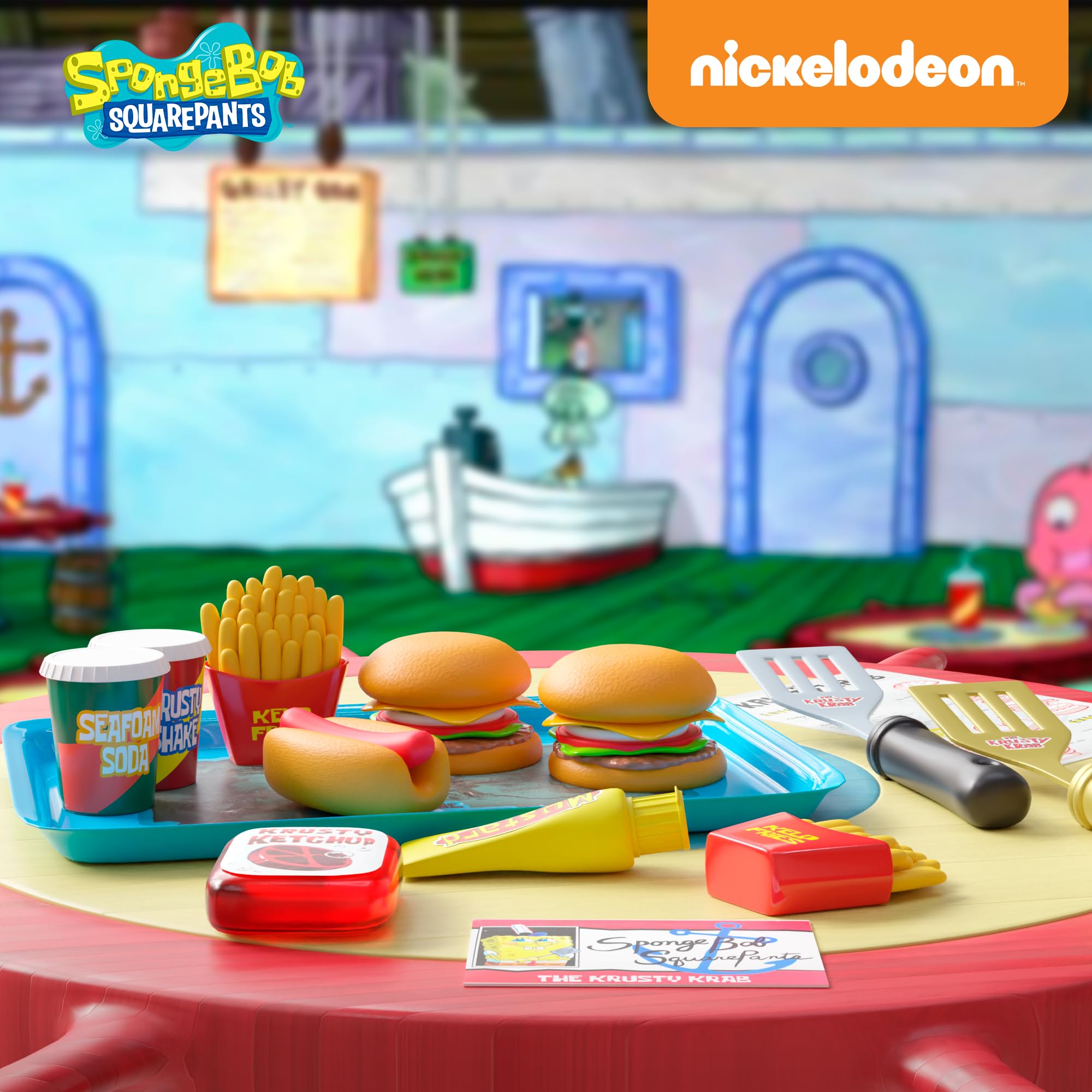 Lollipop Spongebob name tag invites kids to role-play as crew.