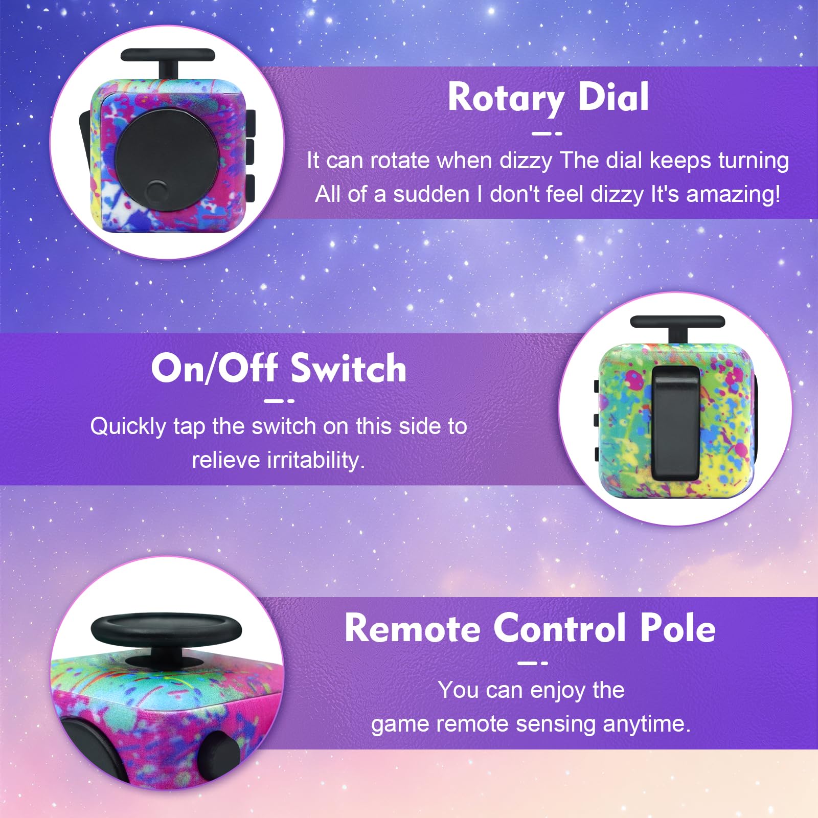 Lollyx fidget cube rotate mode to aid focus during tasks.