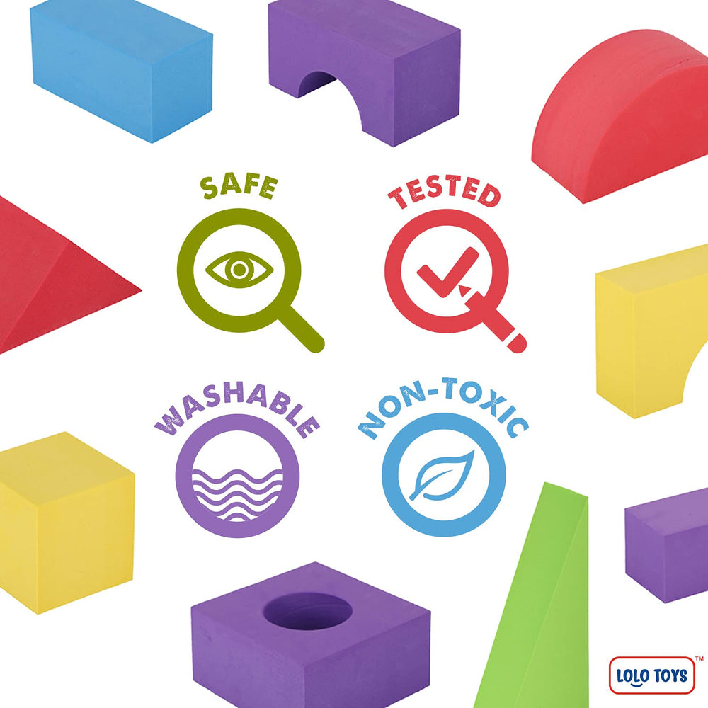 LOLO TOYS blocks in a storage bag for tidy cleanup and easy transport
