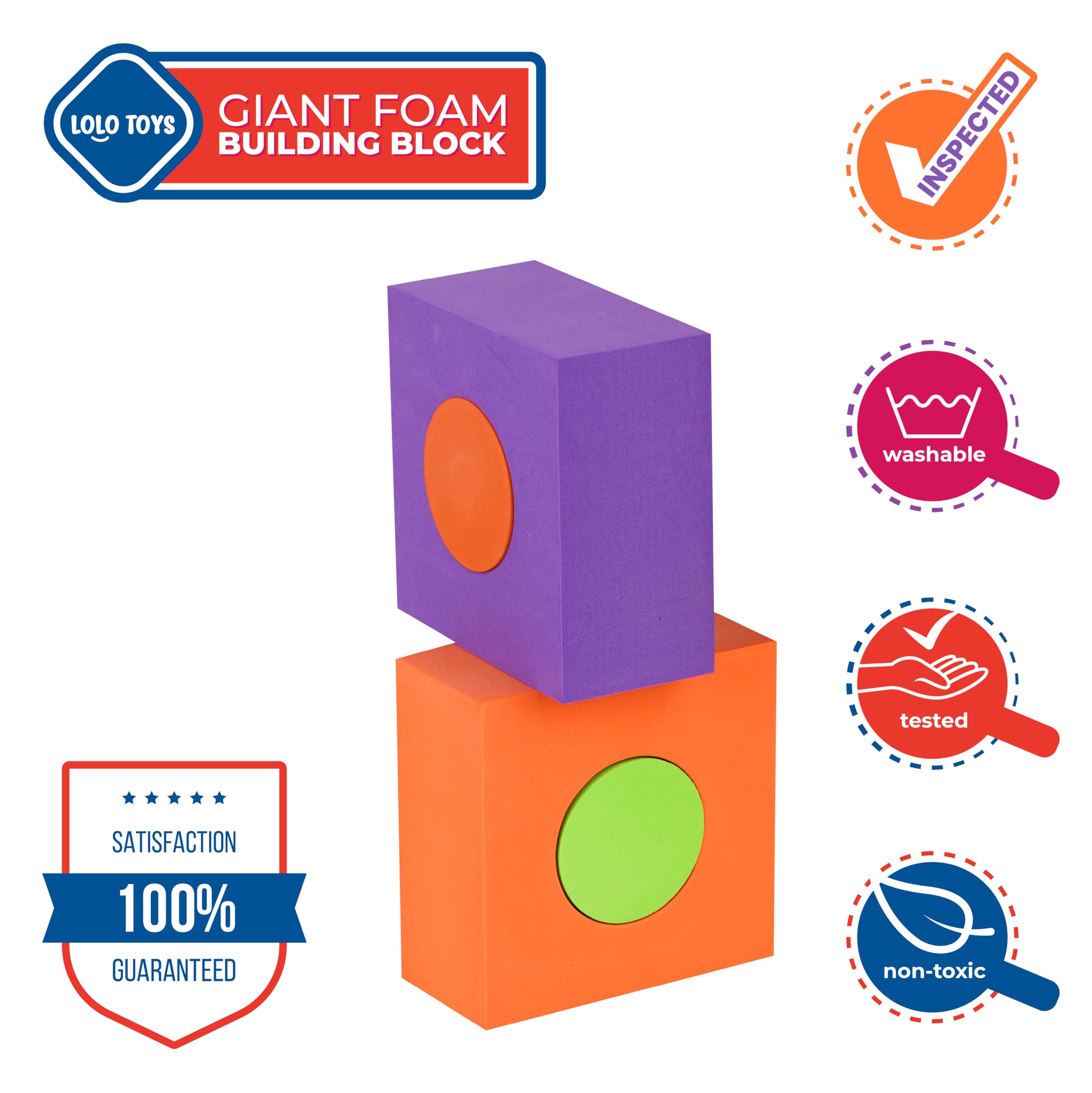 LOLO TOYS foam blocks are washable and safe for little hands after play