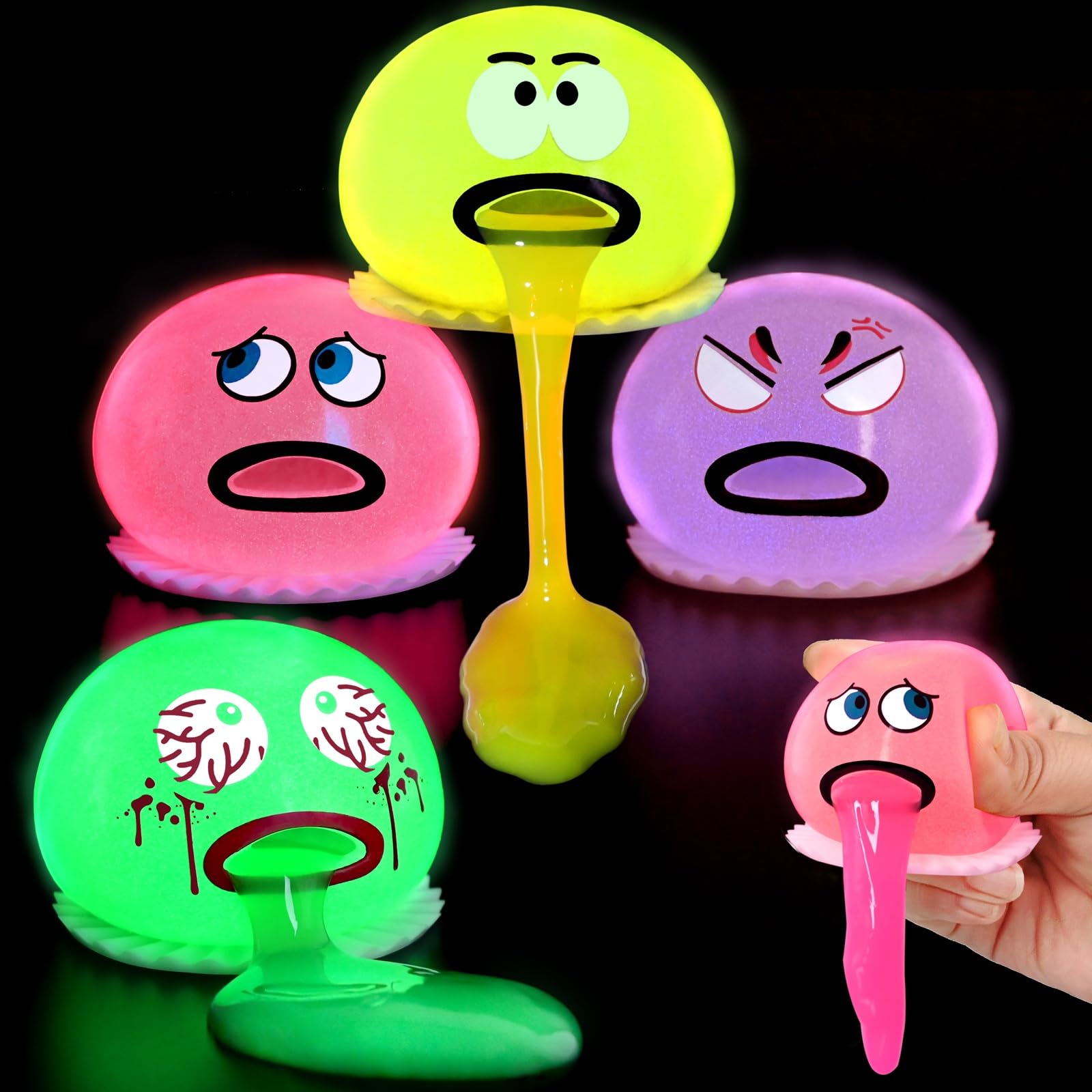 Lomkiwe puking-sucking slime ball glows in the dark for playful stress relief.