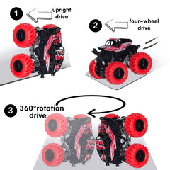 LONANDY Monster Truck Toy pink stunt view illustrates push-and-go action