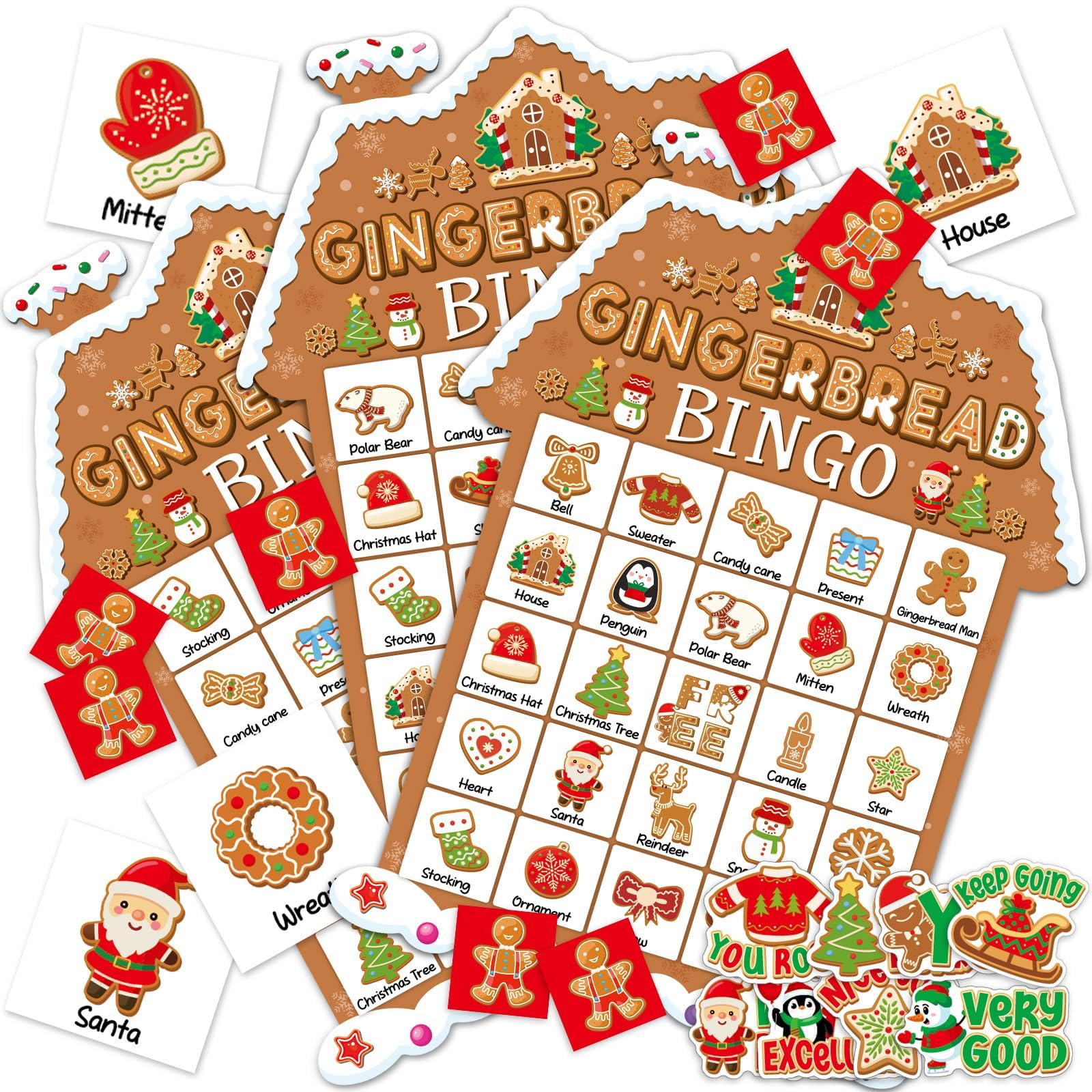 Lonfliness Christmas Gingerbread Bingo Cards for family fun and word learning.