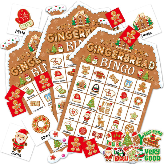 Lonfliness Christmas Gingerbread Bingo Cards for family fun and word learning.