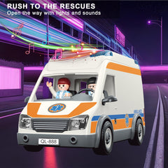 Lonfypeng ambulance toy truck with driver cabin and storage space