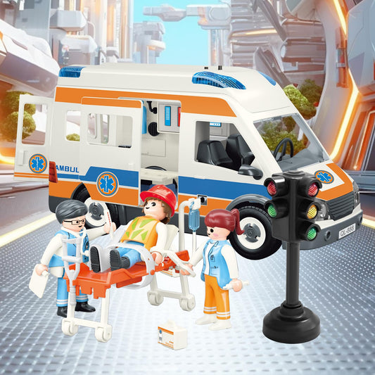 Lonfypeng ambulance toy includes a stretcher accessory for rescue role play