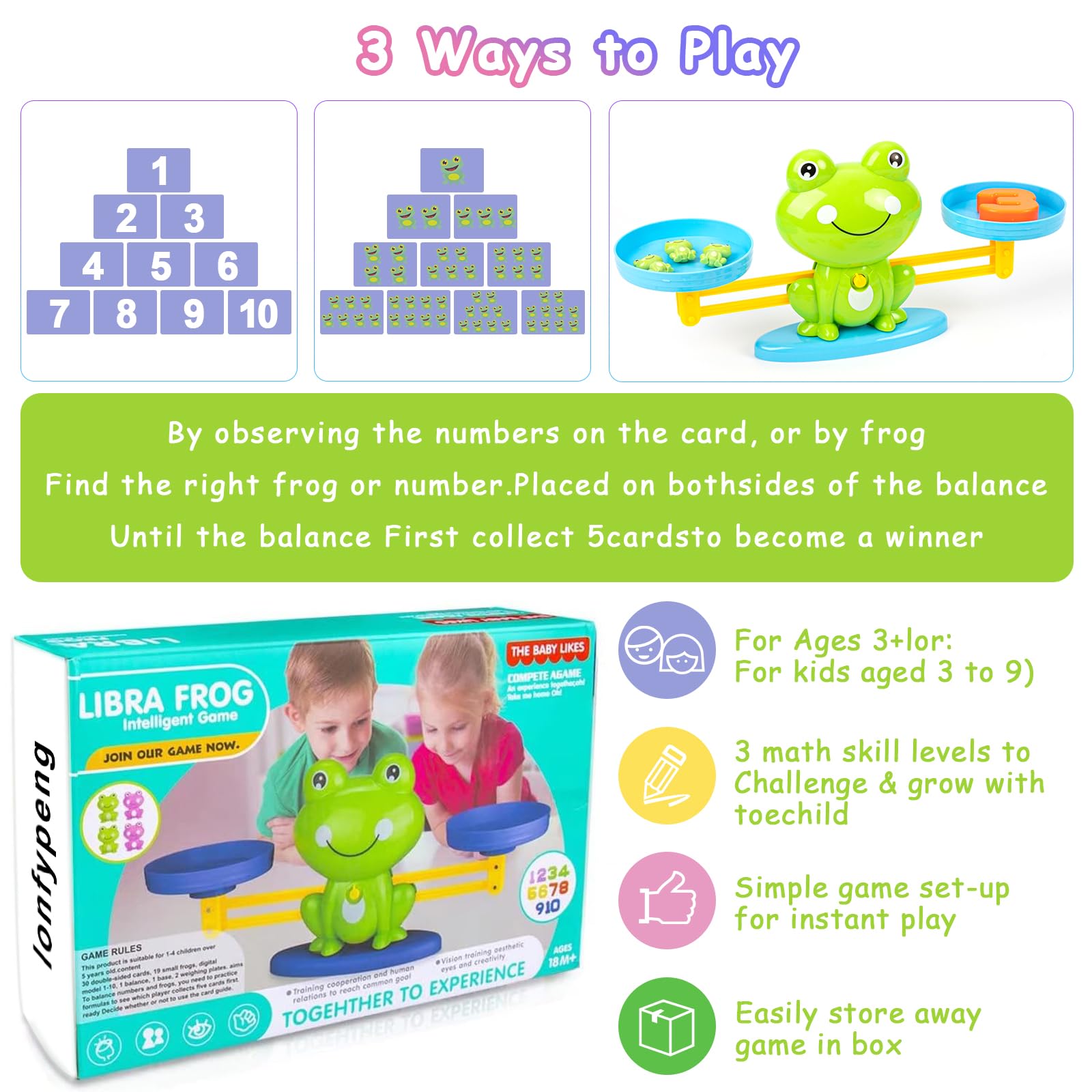 Lonfypeng card with questions guides balance and number practice.