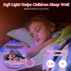 Glowing Lonfypeng Mermaid Terrarium decor on a girl's bedroom shelf