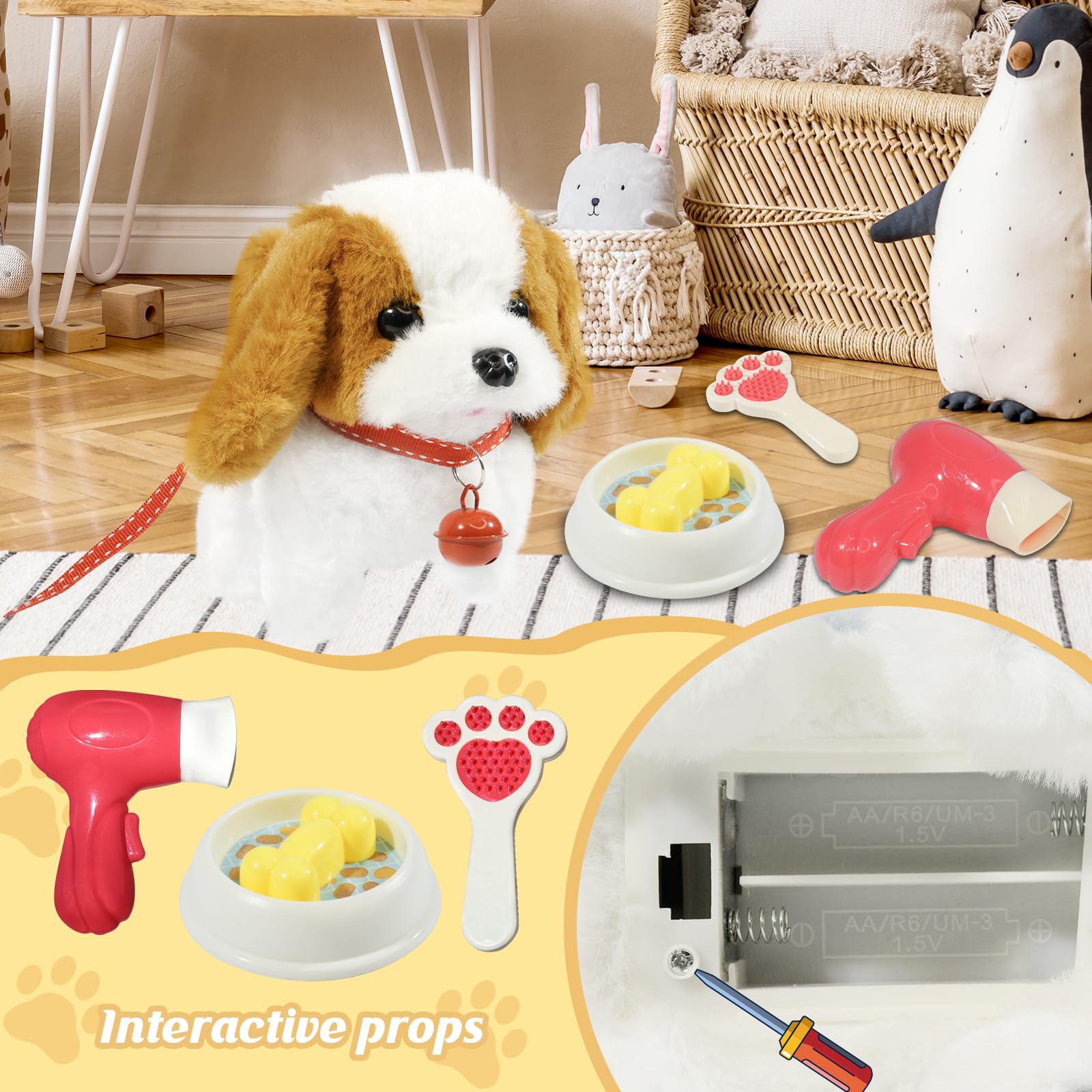 Lonfypeng plush dog wagging tail enhances tactile, responsive play experiences