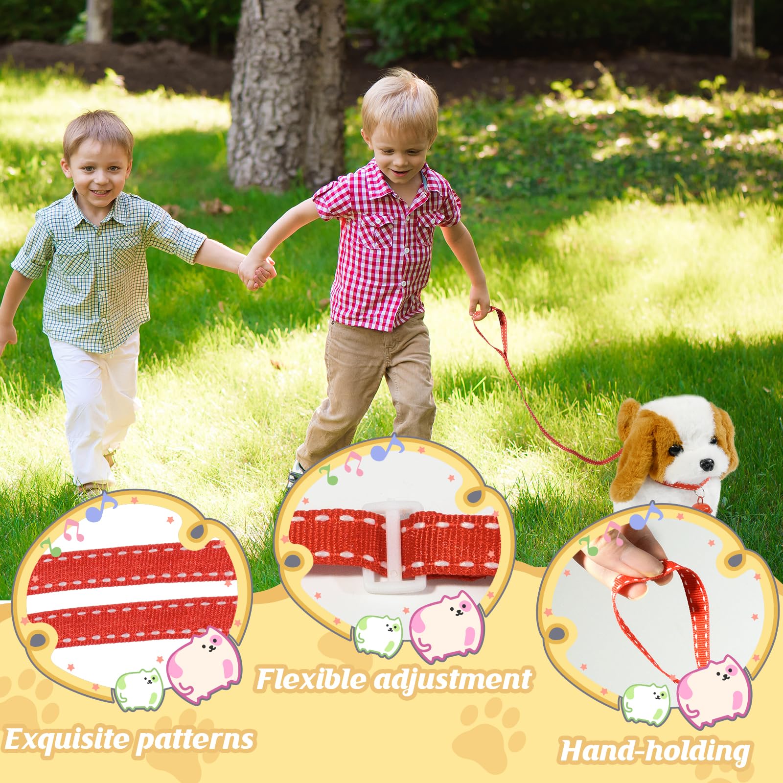 Lonfypeng plush dog wearing leash supports guided pretend ownership games