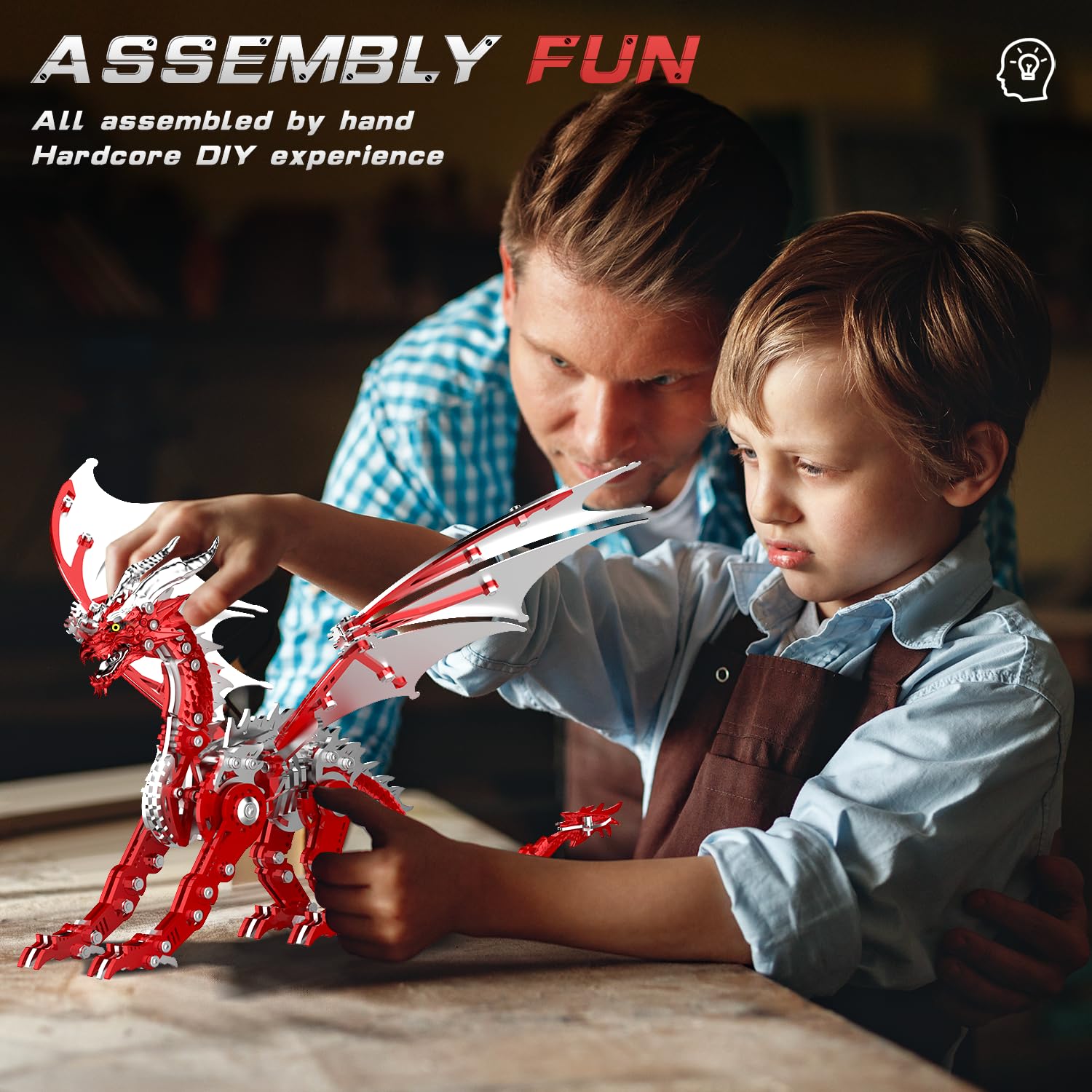 LONGPIN assembly-in-progress dragon shows hands-on building experience.
