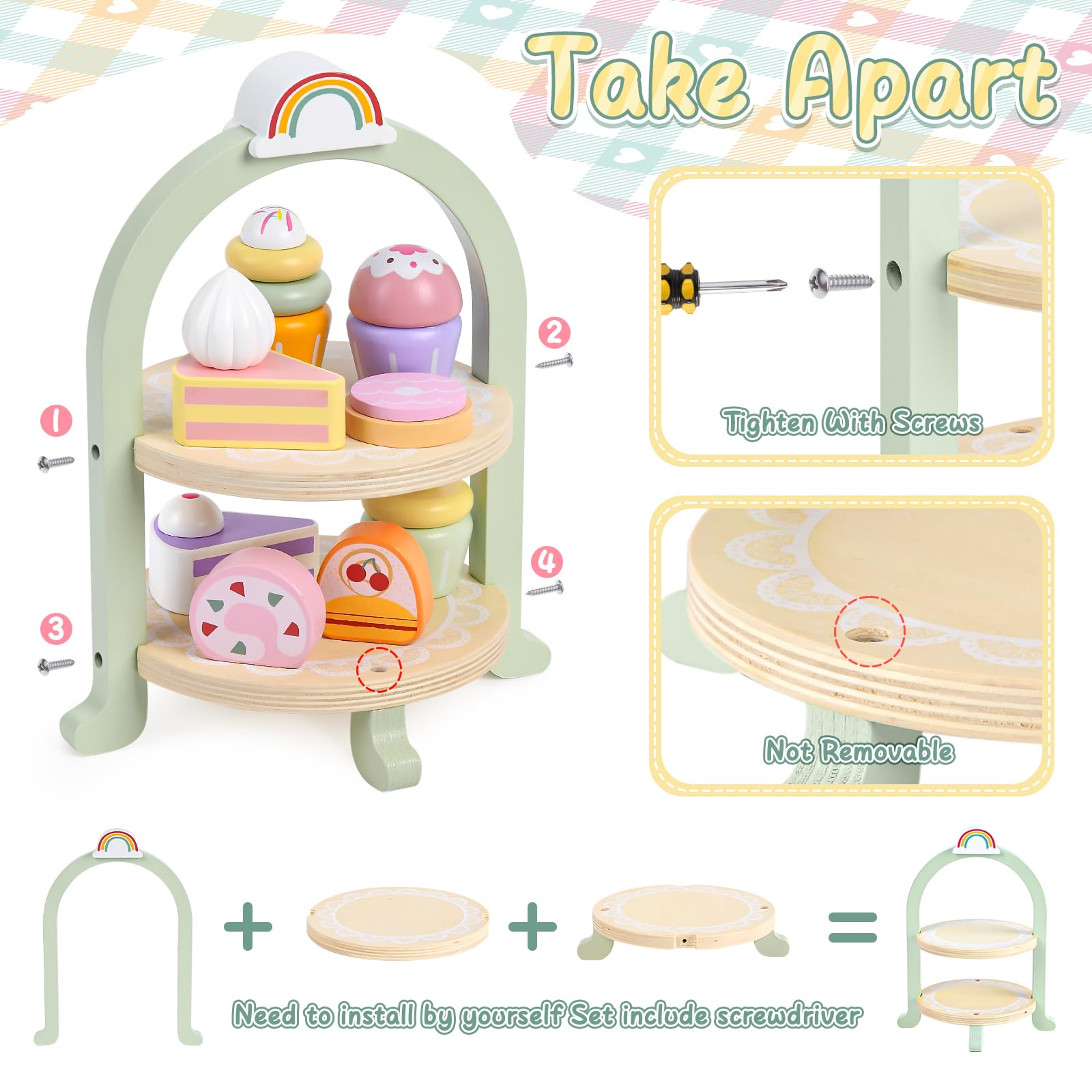 Lonico wooden cakes adding color and pretend sweetness to the party